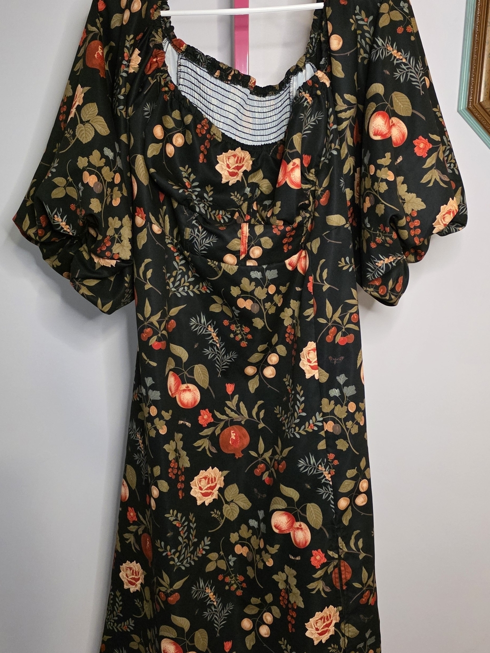 Cider Black Midi Dress with Red & Green Floral Fruit Print Sz 2XL